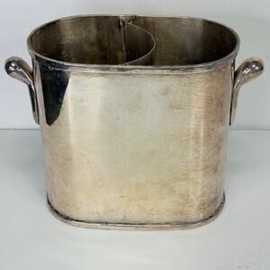 POTTERY BARN Silver Plated Divided Wine Chiller Champagne Ice Bucket Bar Decor